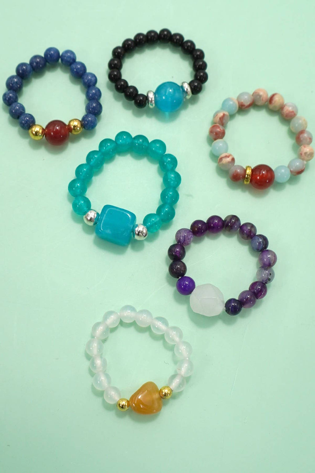 Josslyn: Earthy Natural Stone Beaded Rings