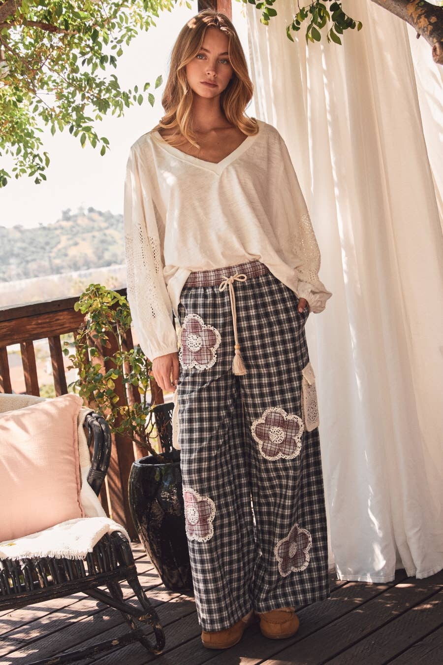 Oddi: Wide Leg Gingham Pants