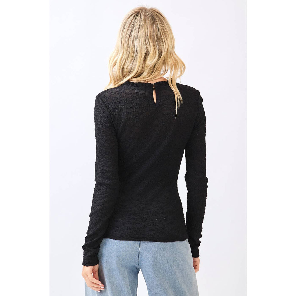 MITTOSHOP: LACE LONG SLEEVE RUFFLE NECK LAYERING TOP