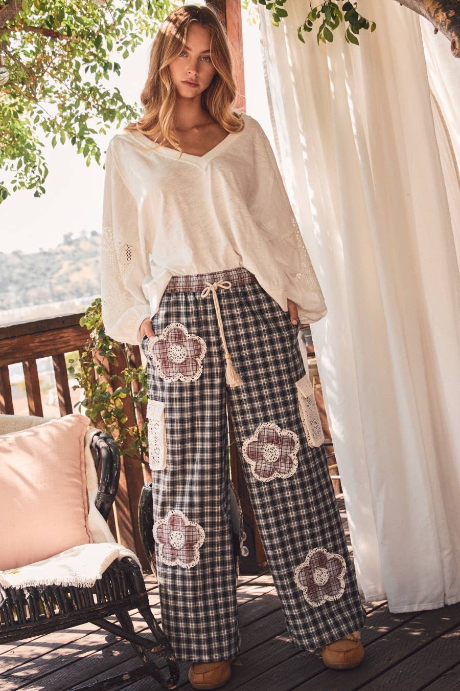 Oddi: Wide Leg Gingham Pants