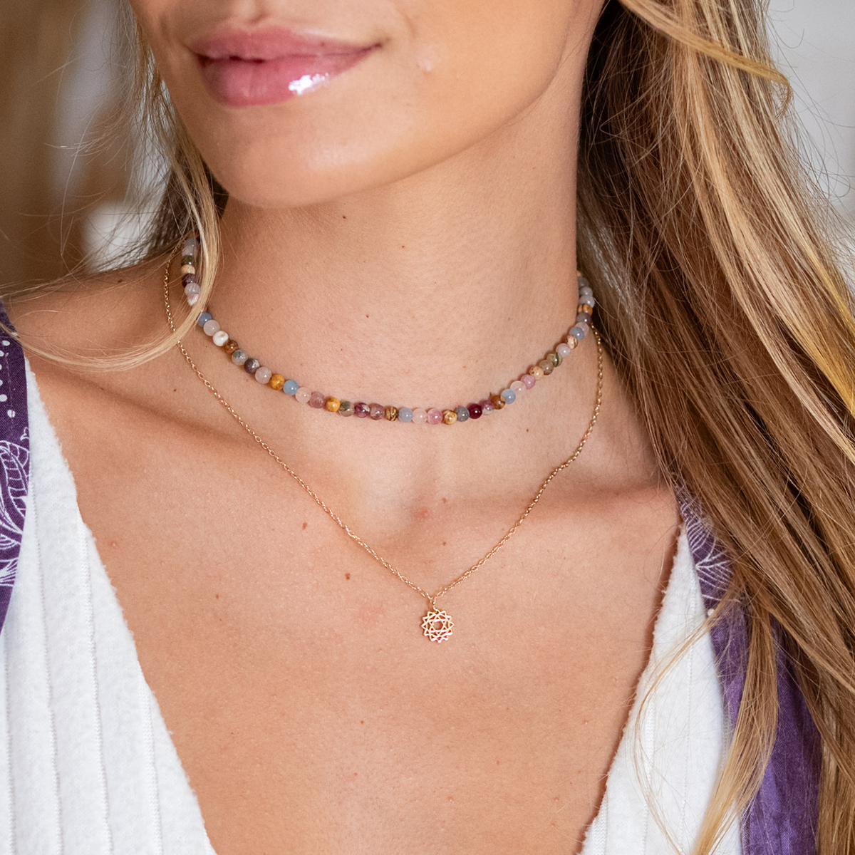 Lotus and Luna: Peace + Happiness 4 mm Healing Necklace