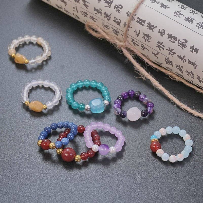Josslyn: Earthy Natural Stone Beaded Rings
