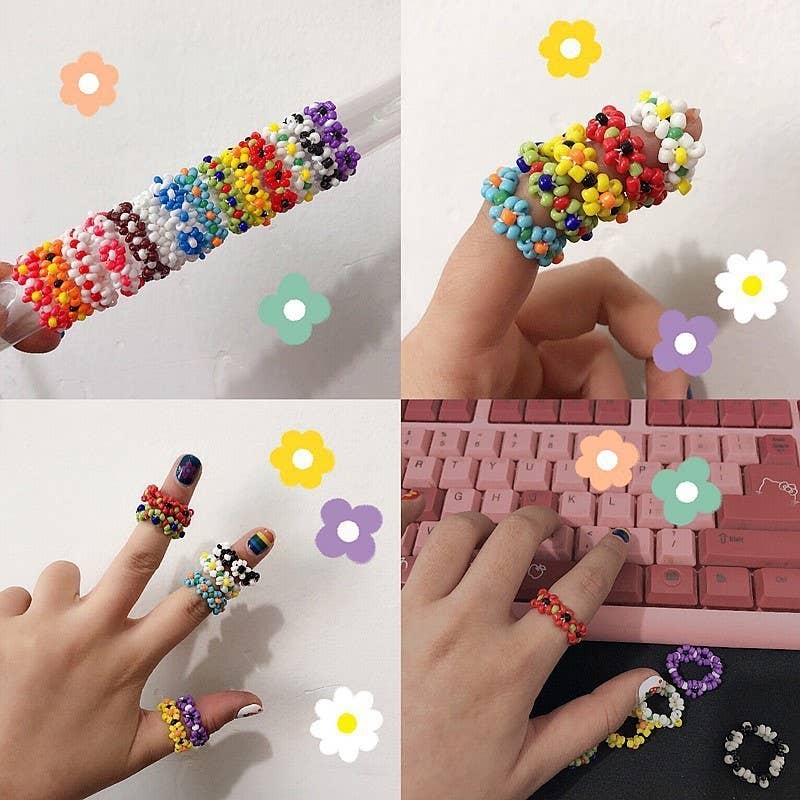 Josslyn: BEADED FLOWER STRETCH RINGS