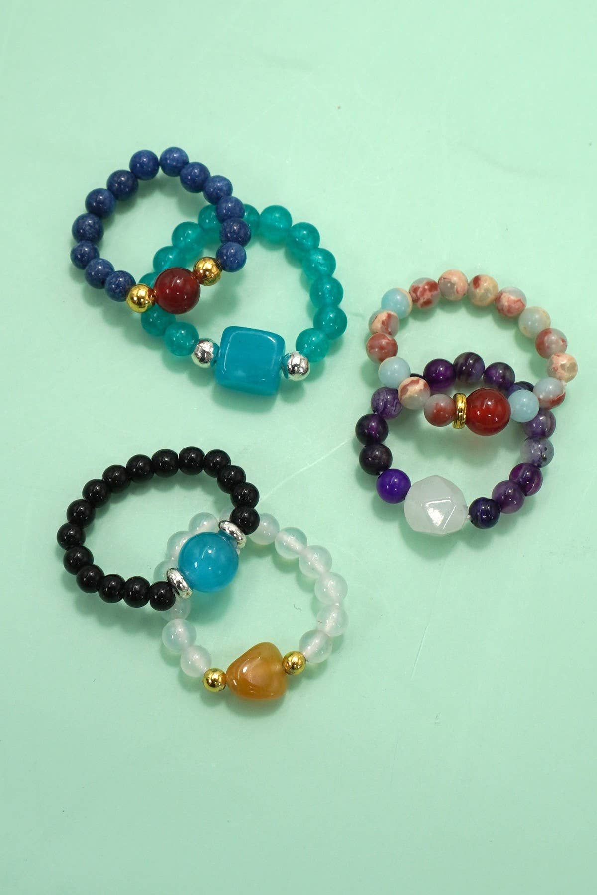Josslyn: Earthy Natural Stone Beaded Rings
