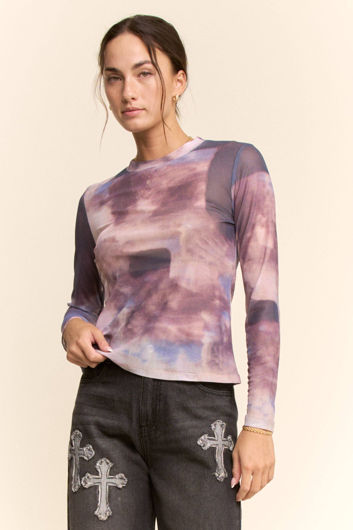Davi & Dani: Mesh Long-Sleeve Layering Top