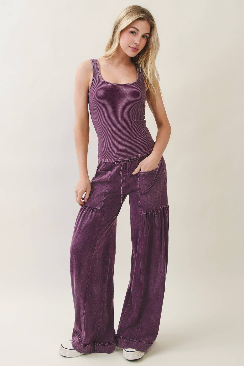 J.Her: Mineral Washed Boho waist band wideleg cropped pants
