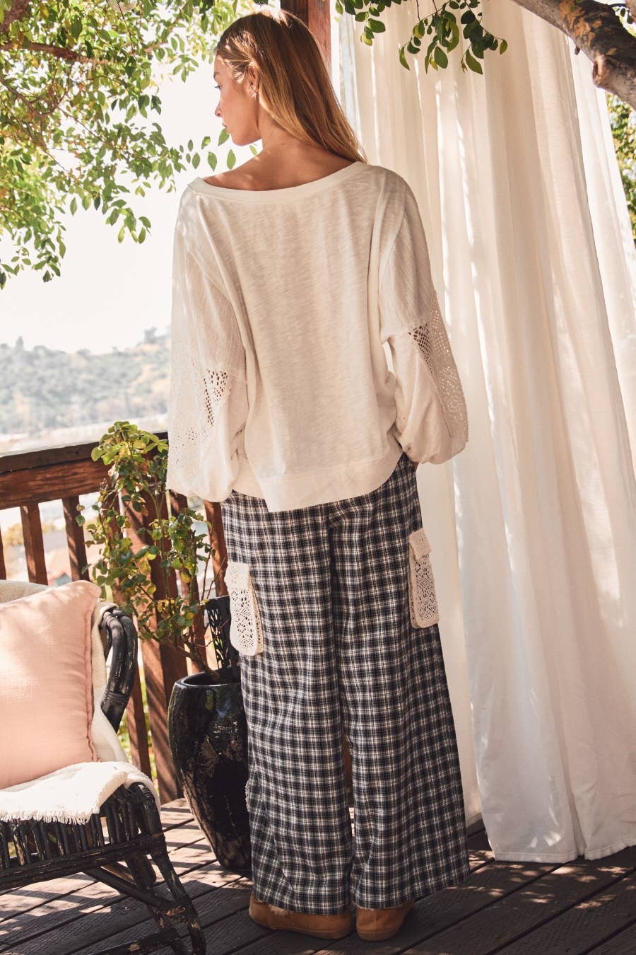 Oddi: Wide Leg Gingham Pants