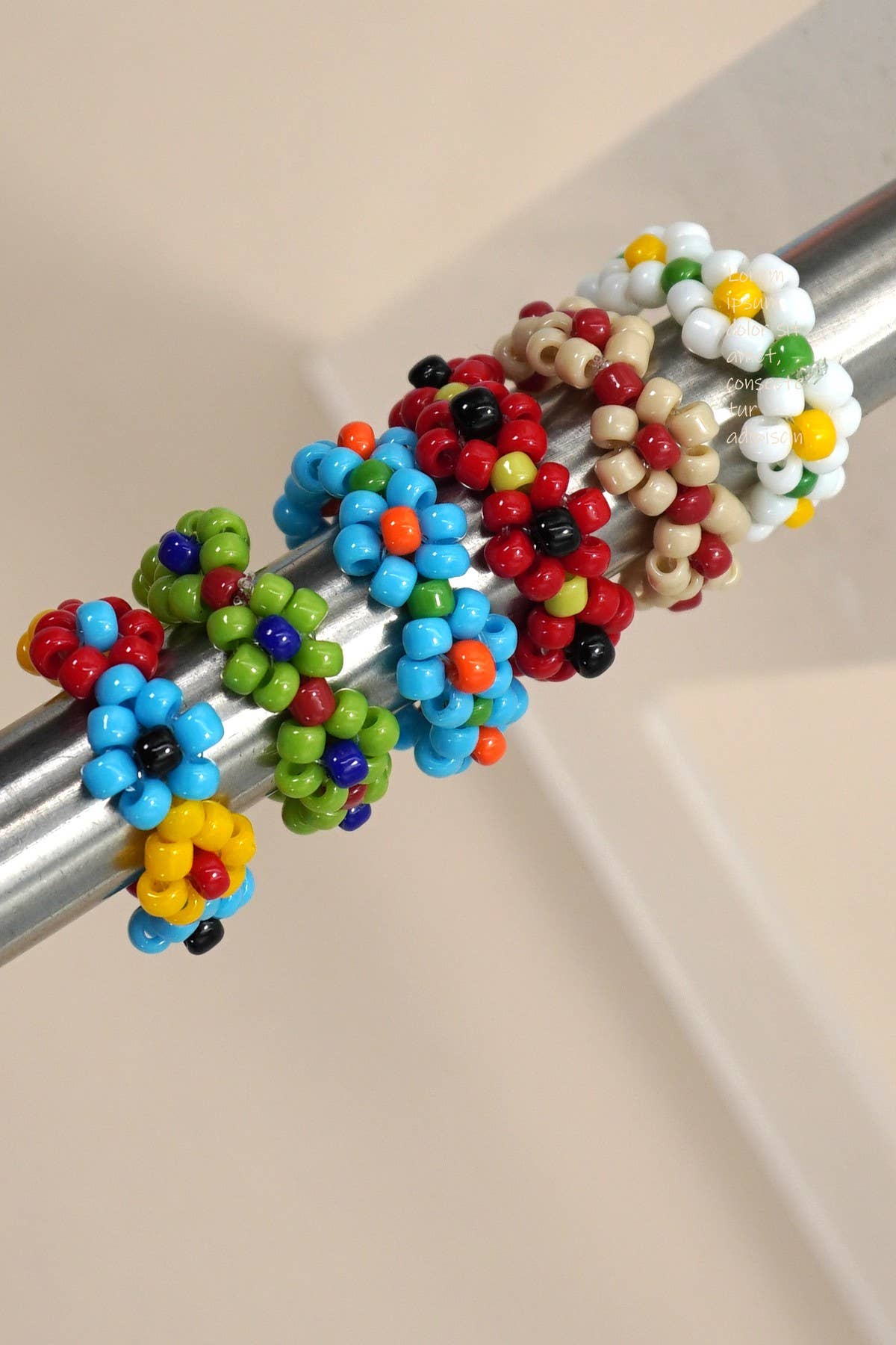 Colorful daisy flower beaded stretch rings in assorted colors