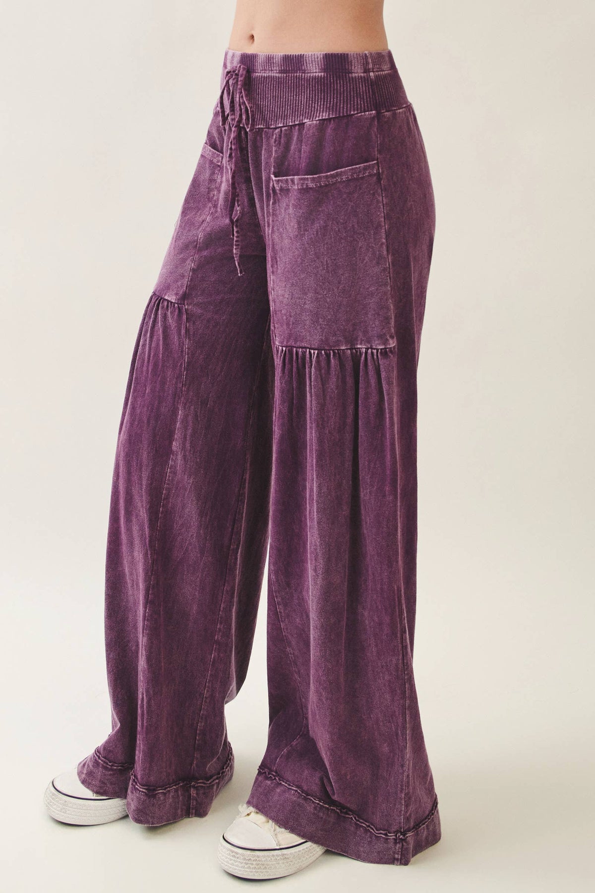 J.Her: Mineral Washed Boho waist band wideleg cropped pants