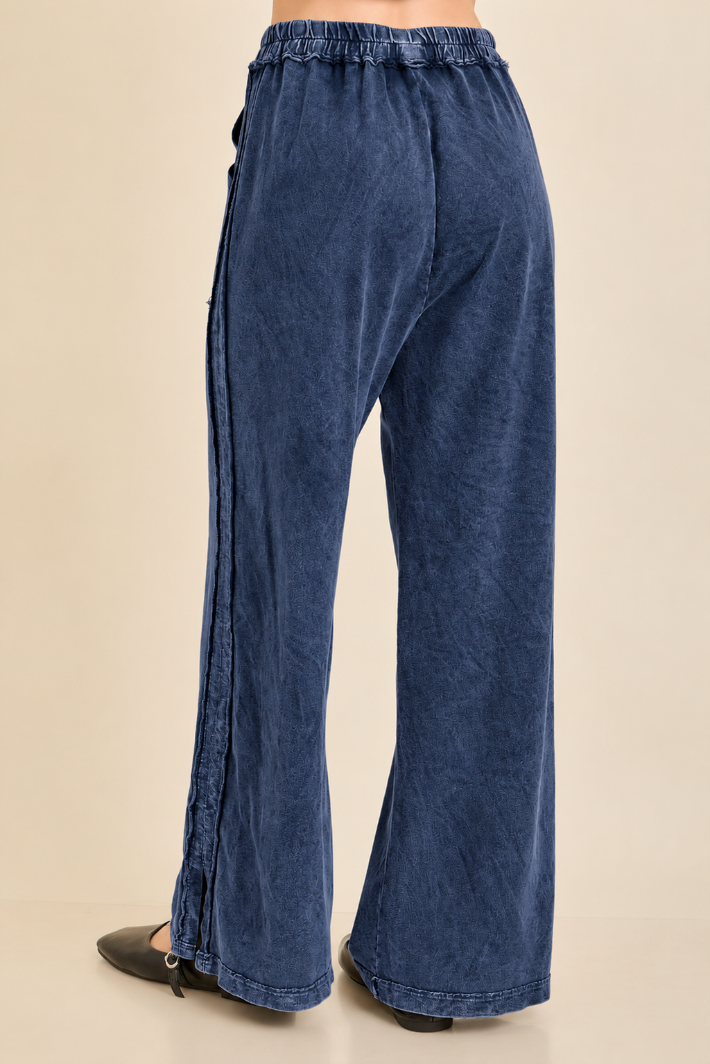 J.Her: Mineral Washed Solid Wide leg pants with open slit