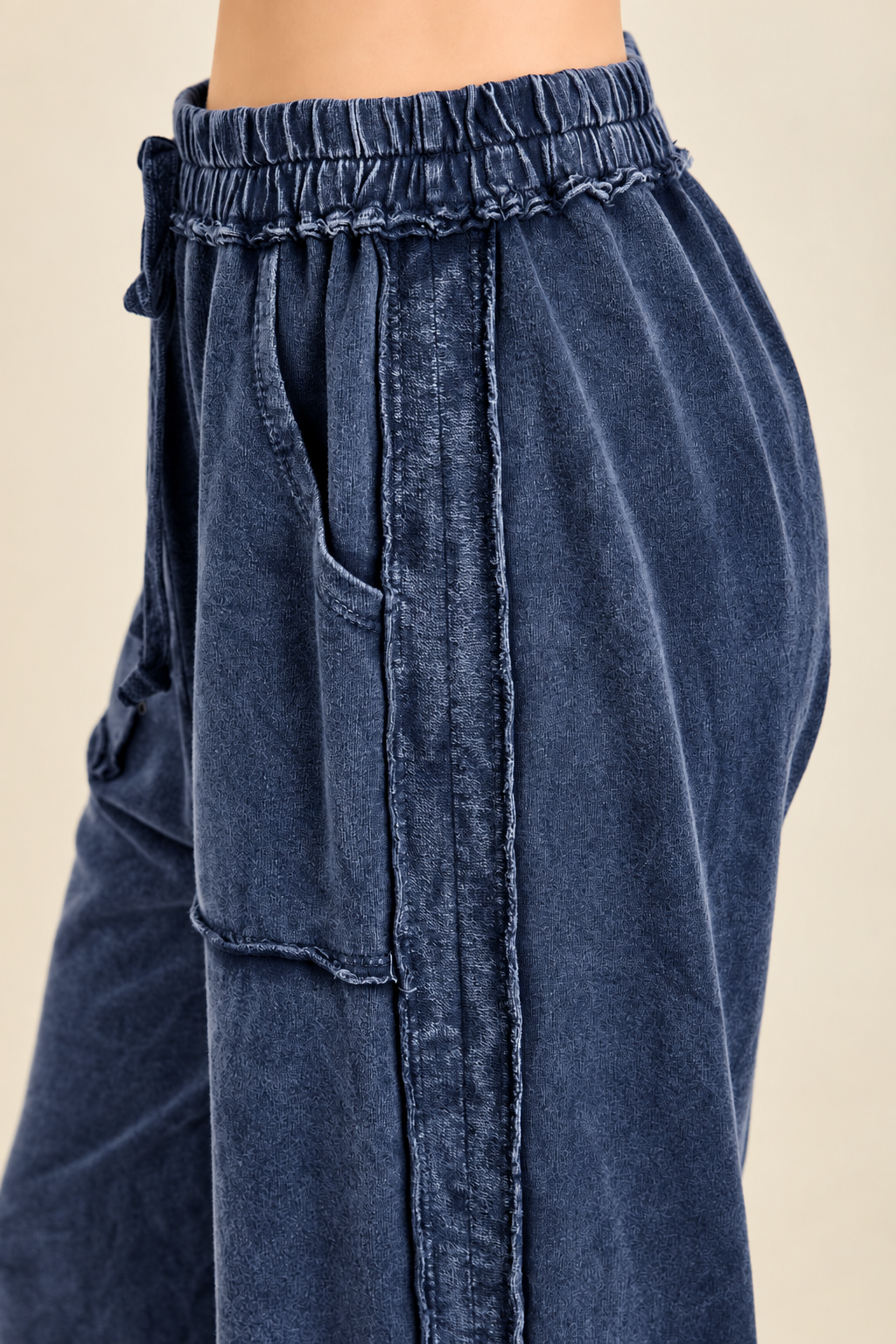 J.Her: Mineral Washed Solid Wide leg pants with open slit