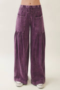 Eggplant J.Her mineral washed wide-leg cropped pants with drawstring waistband, front patch pockets, and gathered leg details.