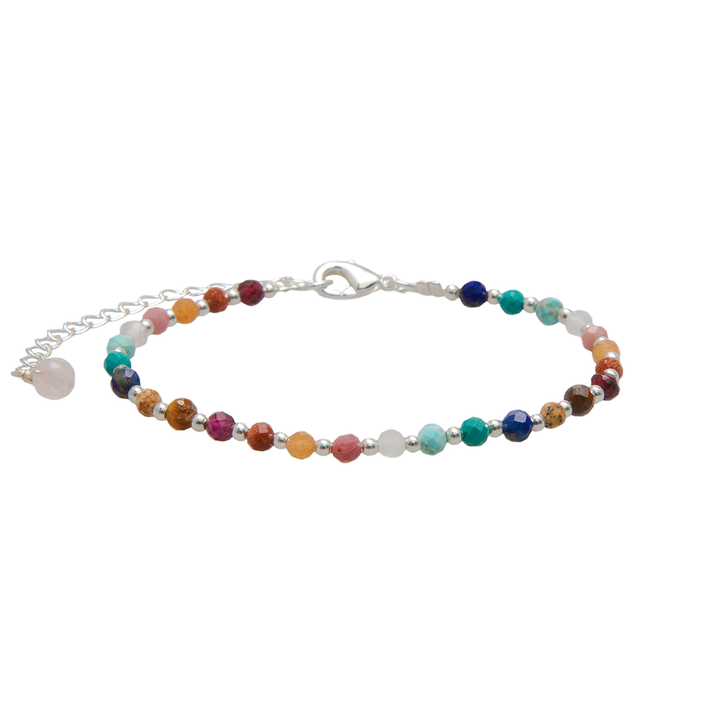 Lotus and Luna Master Healer 3mm bracelet with colorful faceted gemstone beads and silver-tone accents.