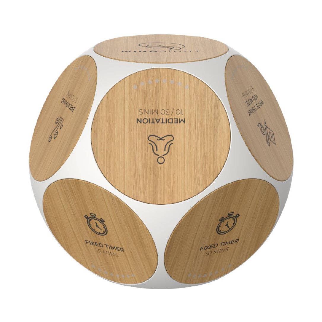 Mindsight Wellness & Productivity Tracker with rotating panels for meditation, breathing exercises, focus sessions, and timed activities.