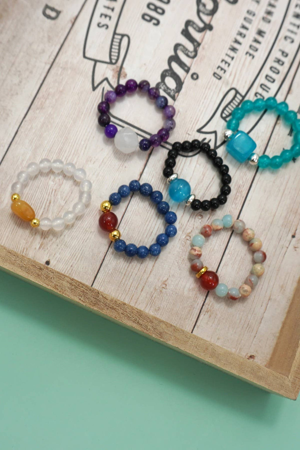 Assorted colorful natural stone beaded stretch rings
