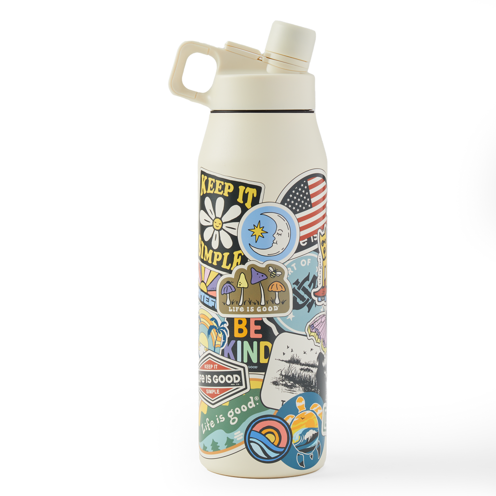 Life is Good 32 oz. Layered Sticker Collage Stainless Steel Water Bottle